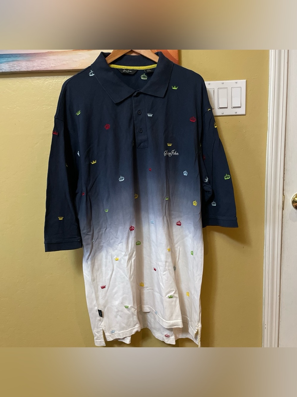 Sean John Navy-to-White Ombre Polo with Multicolor Crown Detail Size XXXL